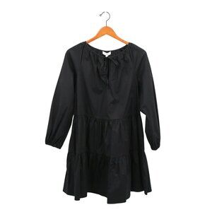 NWT Gianni Bini Black Long Sleeve Tiered Babydoll Tie V-Neck Poplin Dress S